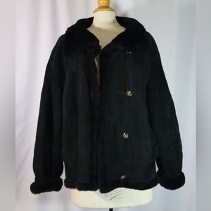 Nina Ricci black suede shearling fur jacket coat